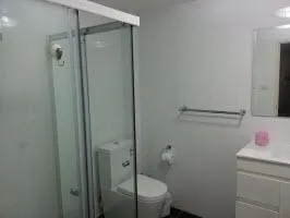 we have a modern bathroom with shower